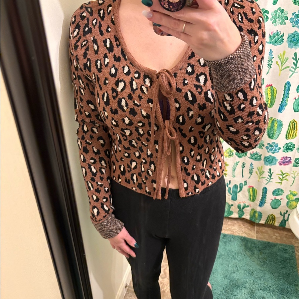 Leopard Print Tie-Front Cardigan